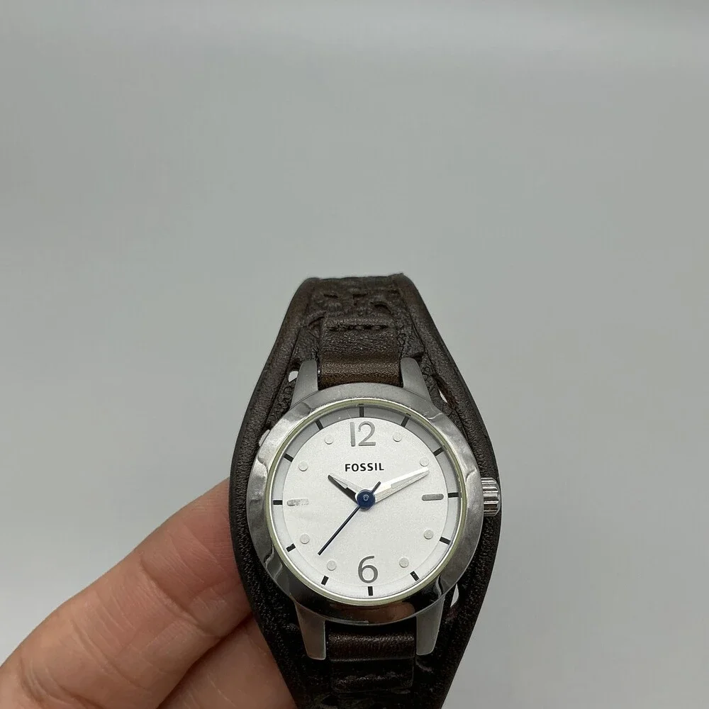 Fossil JR-1258 Womens Watch 27mm Silver Dial Brown Leather Cuff New Battery